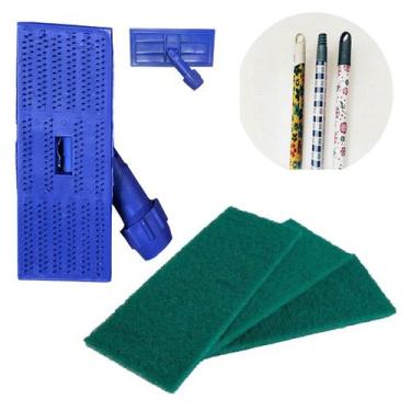 Imagem de Kit SUPORTE LT Limpa Tudo + 3 Fibras Geral VERDE + CABO DE MADEIRA 1,2