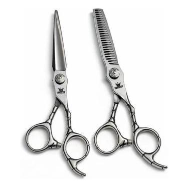 Imagem de Kit 2 Tesoura Barbeiro Profissional Navalha E Desfiadeira 6.0 - KINGST