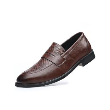 Imagem de Mocassins masculinos clássicos, retrô, sem cadarço, para negócios, formal, casual, para casamento, smoking, sapatos de couro, Marrom, 44