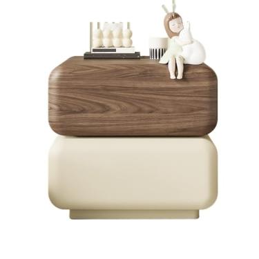 Imagem de Mesa de cabeceira marrom branco de madeira para casa, quarto, armazenamento, gaveta dupla, aparador giratório de 360° (grande)