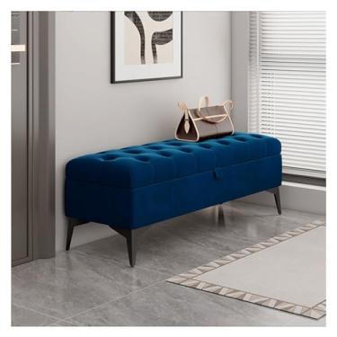 Imagem de KEG801302 Banco de armazenamento moderno banco de entrada moderno banco de extremidade da cama banco otomano estofado de veludo para quarto de pé da cama banco tufado banco de apoio para os pés