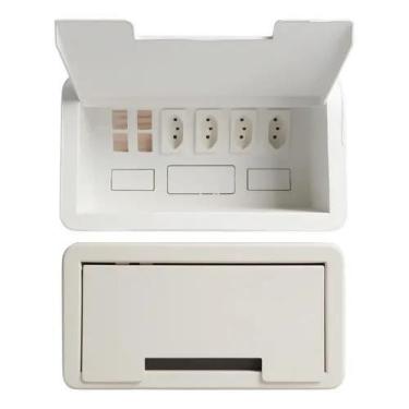 Imagem de Caixa De Tomada Para Embutir Em Mesa Com 4 Módulos De Tomadas Branca -