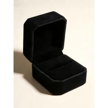 Imagem de Caixa de anel preta chique caixa de joias – veludo genuíno, caixa de presente de exibição de joias para proposta, noivado, casamento