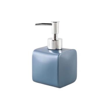 Imagem de Linda garrafa de desinfetante para as mãos de cerâmica dispensador de xampu fosco gel de banho para decoração de banheiro (azul)
