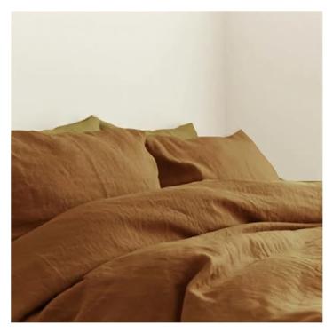 Imagem de Conjunto de capa de edredom de linho natural France, 100% lavado, lençol de linho e fronha, macio, respirável, cama de luxo em uma bolsa (tamanho B Queen 4 peças)