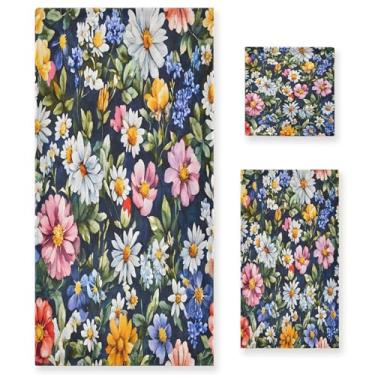 Imagem de xigua Conjunto de toalhas de banheiro de flores silvestres em aquarela absorvente macio 3 peças toalha de banho toalha de mão toalhas decorativas para banheiro, academia, hotel, praia, piscina