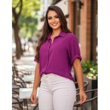 Imagem de Kit 3 Camisas Social Feminina Moda Evangelica Manga Curta - atrative f