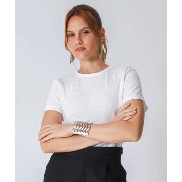 Imagem de Camiseta Feminina Manga Curta Strass Marisa Off White-70047, Off white