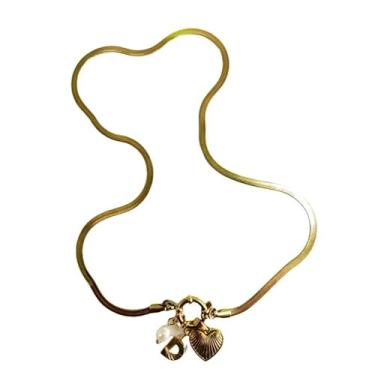 Imagem de tincolia Colar feminino de aço inoxidável estilo europeu e americano corrente de osso de cobra com pingente de coração de 26 letras