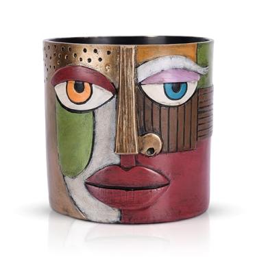 Imagem de GrivSheen Vaso de rosto colorido, cabeça de vaso com resina de drenagem, grandes vasos decorativos, vasos exclusivos para plantas de interior e pátio ao ar livre, vaso de flores engraçado para jardim