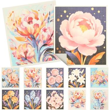 Imagem de Conjunto de 12 peças de pano de prato sueco reutilizável absorvente toalha de cozinha padrão de flores para bancada de vidro limpeza de pratos multiuso (estilo 3)