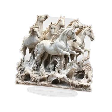 Imagem de Fiocias Ornamento de cavalo em acrílico 2D, placa de mesa plana com suporte, estatueta de cavalo para prateleira ou mesa de escritório, Style C