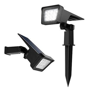 Imagem de Projetor de Jardim Solar 12 LEDs 2 em 1 Projetores Paisagem enterrados Lâmpadas Parede LED com Ângulo Ajustável Auto Ligar Desligar Luz Caminho Iluminação Decorativa para Gramado Pátio