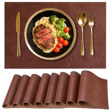 Imagem de Jogo americano de couro sintético para mesa de jantar, conjunto de 8, tapetes de mesa de couro PU selados, à prova d'água, resistente ao calor, antiderrapantes, laváveis para decoração de mesa de