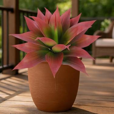 Imagem de Zythrem 2 peças de plantas grandes falsas para uso ao ar livre, 35,5 cm, suculentas, artificiais, realistas, artificiais, sem vaso, Aloe Vera para varanda frontal e entrada interna (vermelho verde)