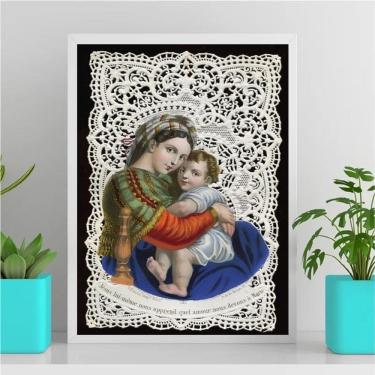 Imagem de Quadro Arte Sacra Maria E Menino Jesus 24x18cm Branca