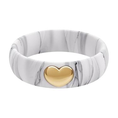 Imagem de ThunderFit Anéis de silicone para mulheres, aliança de casamento de silicone com pingente de coração banhado a ouro 14K, 5,5 mm de largura, 2 mm de espessura, 3.5 - 4 (14.90mm), Silicone, Sem pedra