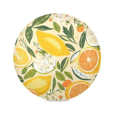 Imagem de STAYTOP Jogo americano redondo com estampa de limão e laranja, 1 peça, tapetes de mesa antiderrapantes fáceis de limpar para decoração de mesa de festa e churrasco