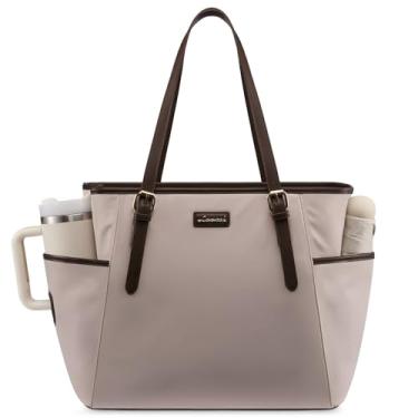 Imagem de LOVEVOOK Bolsa feminina para laptop com suporte de copo grande, bolsa de trabalho de couro para mulheres, pasta de computador profissional de 15,6 polegadas, bolsa de ombro para professores de