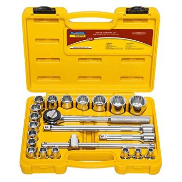 Imagem de Tramontina 43610022, Maleta Soquetes Sextavado e Acessórios Encaixe 1/2, 22 Peças em Aço, Amarelo