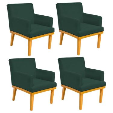 Imagem de Kit 04 Poltronas Decorativa Para Sala de Estar Base Mel Beatriz W01 Suede Verde Musgo - Lyam Decor