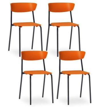 Imagem de Kit 04 Cadeiras Fixa Base Preta Empilhável Bit F02 Laranja - LYAM DECO