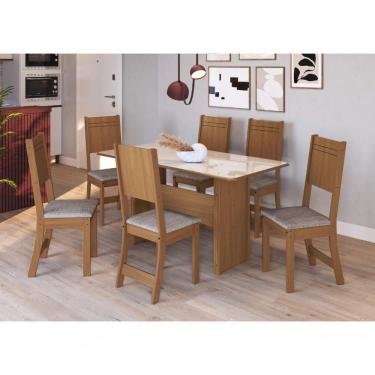 Imagem de Conjunto Sala De Jantar Fidelitá Atenas 150cm Com 6 Cadeiras Freijó/off-white Assento Linho