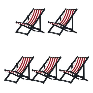 Imagem de Kit 5 Espreguiçadeiras Dobrável Black Sb-l Verm-branco