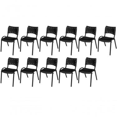 Imagem de Cadeira Iso Base Preto Igreja, Escola, Escritório - Preto Kit 11 Peças