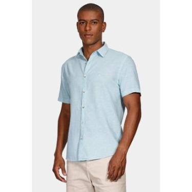 Imagem de Camisa Aramis Manga Curta Slim Linho Algodão Azul Piscina-Masculino