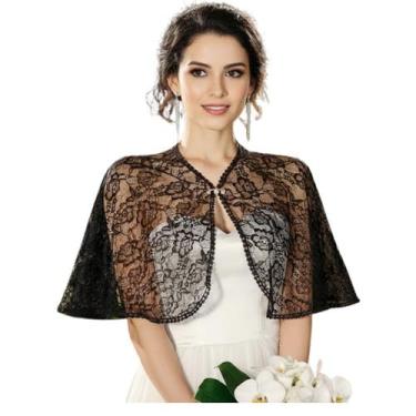 Imagem de Bolero De Renda Feminino Preto Elegante Para Noivas Festas - anjo da m