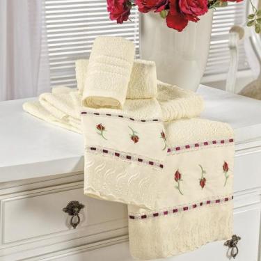 Imagem de Jogo de Banho Felicita Bordado com Passa Fita 05 Peças 90% Algodão - M