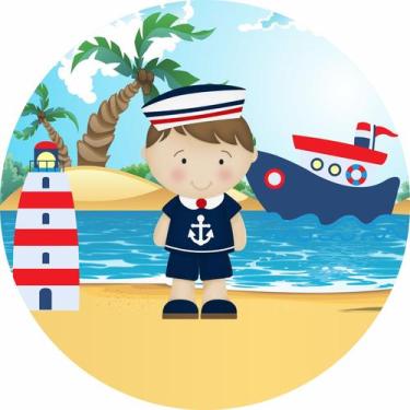 Imagem de Painel de Tecido Sublimado Redondo Menino Marinheiro Praia c/Elástico 