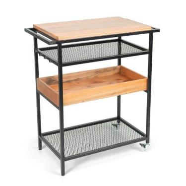 Imagem de Carrinho Auxiliar Para Churrasco Estilo Industrial Com Tampo Em Eucali