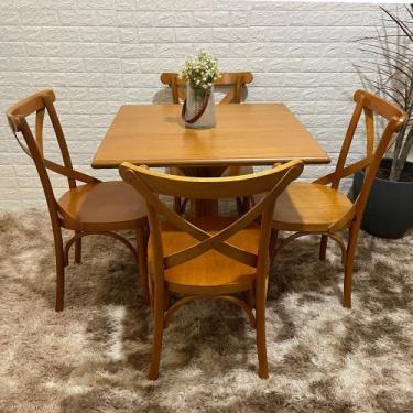Imagem de Conjunto X Mesa 80x80 Com 4 Cadeiras X Madeira Maciça Mel - Floresta C