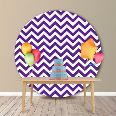 Imagem de Painel Redondo em Jacquard Estampado Chevron Roxo, 1,80, 1,80