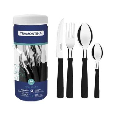 Imagem de Faqueiro Tramontina New Kolor Com Lâminas Em Aço Inox Preto 24 Peças T