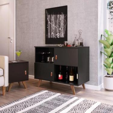 Imagem de Buffet Aparador Play 2 Portas 2 Nichos com Vidro 95cm Pés em Madeira M