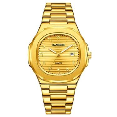 Imagem de Relógio de luxo Bangwei aço inoxidável quartzo 8821 -, Dourado
