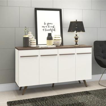 Imagem de Buffet Aparador RT 3133 4 Portas com Vidro 160cm Off White/Rústico - M