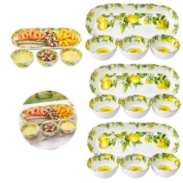 Imagem de Jogo Jantar 12 Peças Melamina Petisqueira Bowl Prato Pote Limões - Bel