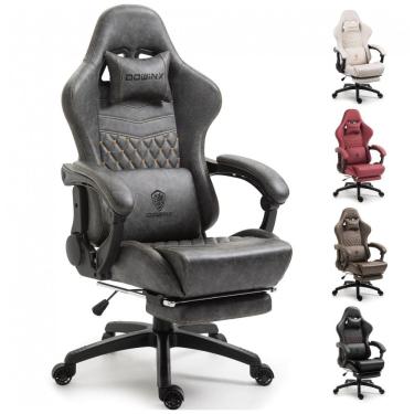 Imagem de Dowinx Cadeira de Escritório Gamer Giratória, Reclinável e Ajustável com Apoio Lombar, Cinza