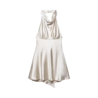 Imagem de Vestido De Noite Feminino Sem Mangas Com Textura De Seda E Cor Sólida,