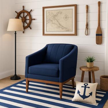 Imagem de Poltrona Fixa para Sala de Estar Tecido em Linho Aghata Azul