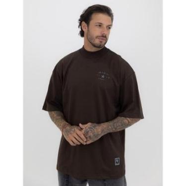 Imagem de Camiseta Oversized Gola Alta Star Black Alto Relevo Streetwear Algodão Premium Marrom-Masculino