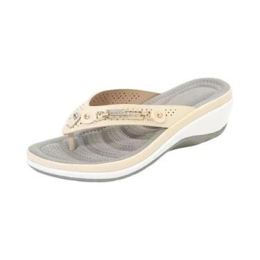 Imagem de Sandálias De Praia Femininas De Verão Com Botão Metálico E Plataforma 