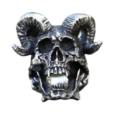 Imagem de Anel Masculino Gótico Punk Com Caveira De Diabo Em Aço Inoxidável 316L