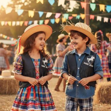 Imagem de Colete Country Infantil com Franjas Cowboy Cowgirl Festa Junina Fantasia