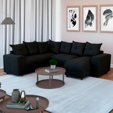 Imagem de Sofá de Canto Para Sala Tecido Suede Macio Preto 604 Áustria - Alpoim