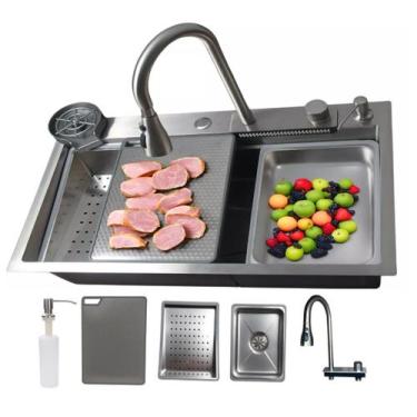 Imagem de Cuba Cascata Gourmet Premium Torneira Lavador Copos Completa Cor Prate